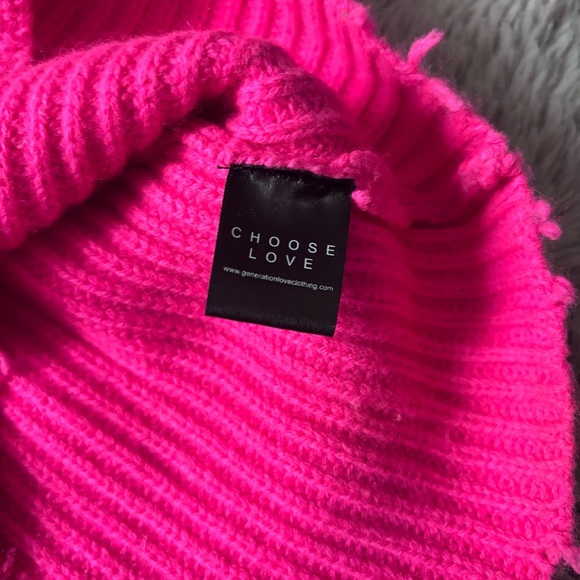 Generation Love Sadie Cashmere & Wool Asymmetric Sweater Hot Pink Medium - Picture 8 of 10